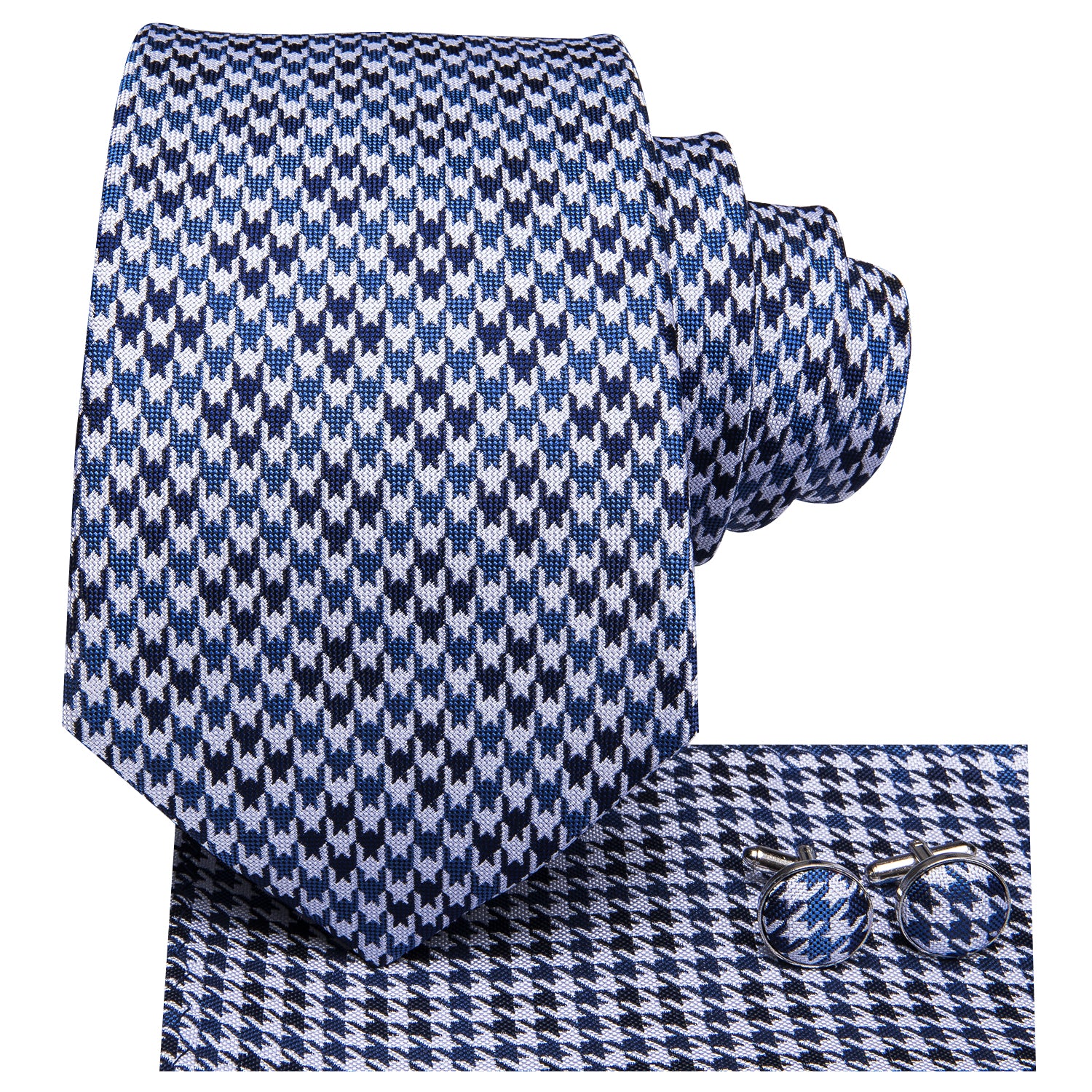 Cobalt Pearl Houndstooth Silk Tie