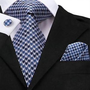 Cobalt Pearl Houndstooth Silk Tie