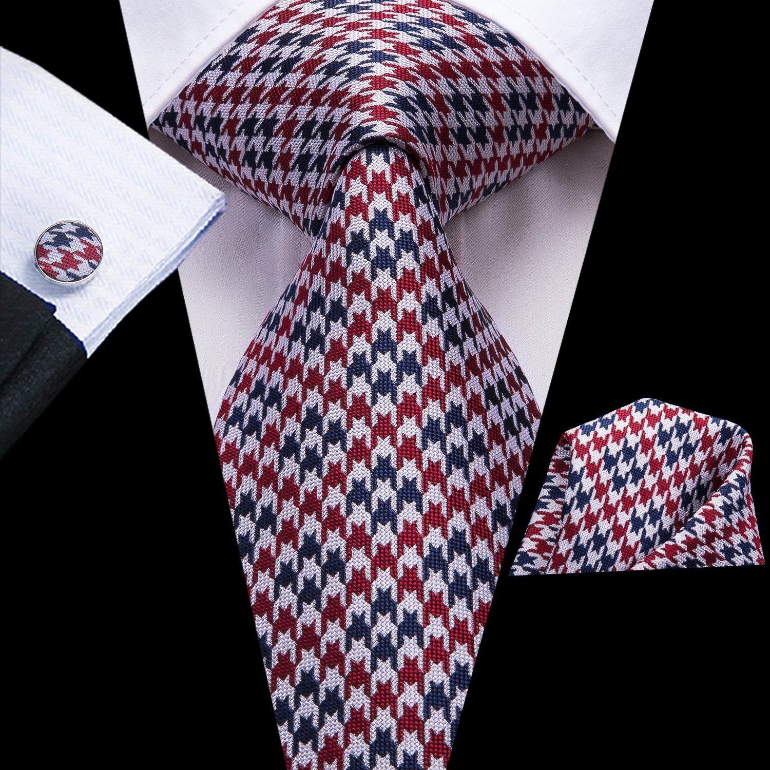 Ruby Pearl Houndstooth Silk Tie