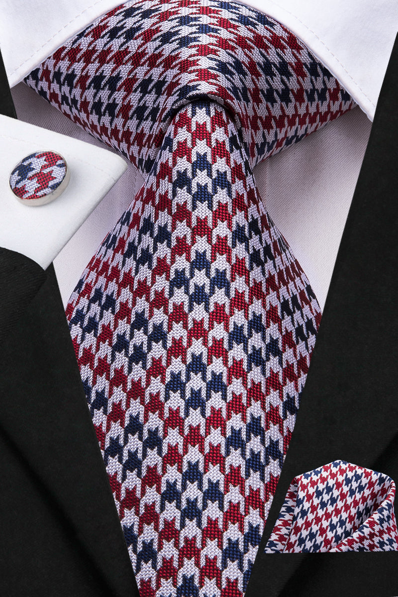 Ruby Pearl Houndstooth Silk Tie