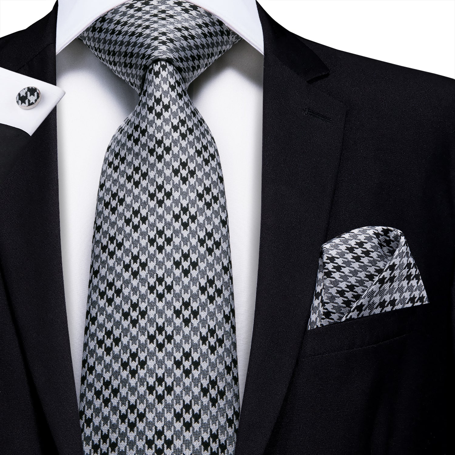 Graphite Pearl Houndstooth Silk Tie