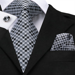 Graphite Pearl Houndstooth Silk Tie