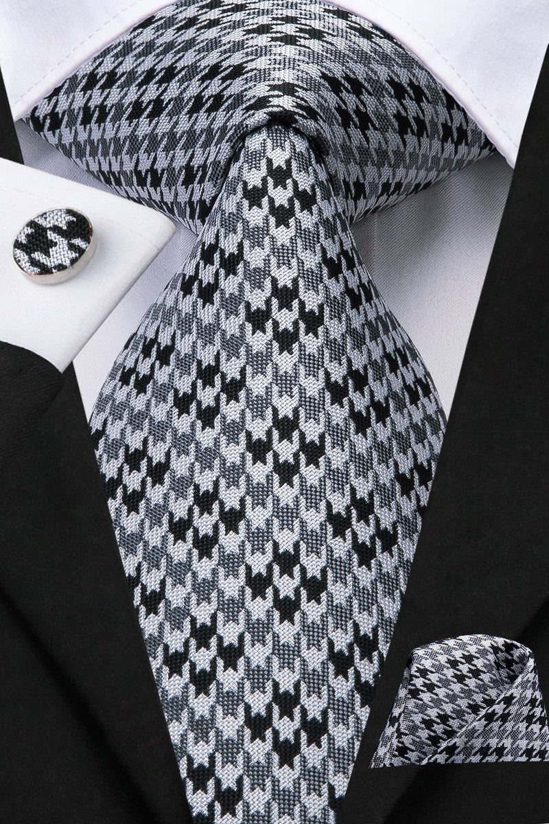 Graphite Pearl Houndstooth Silk Tie