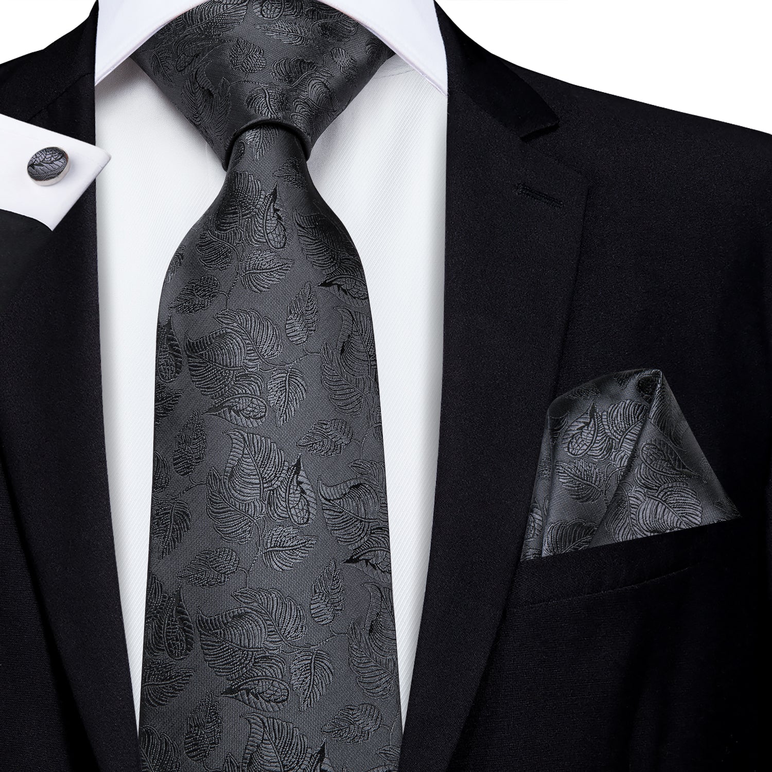 Solid Graphite Leaves Silk Tie