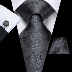 Solid Graphite Leaves Silk Tie