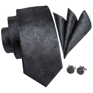 Solid Graphite Leaves Silk Tie