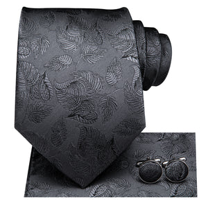 Solid Graphite Leaves Silk Tie