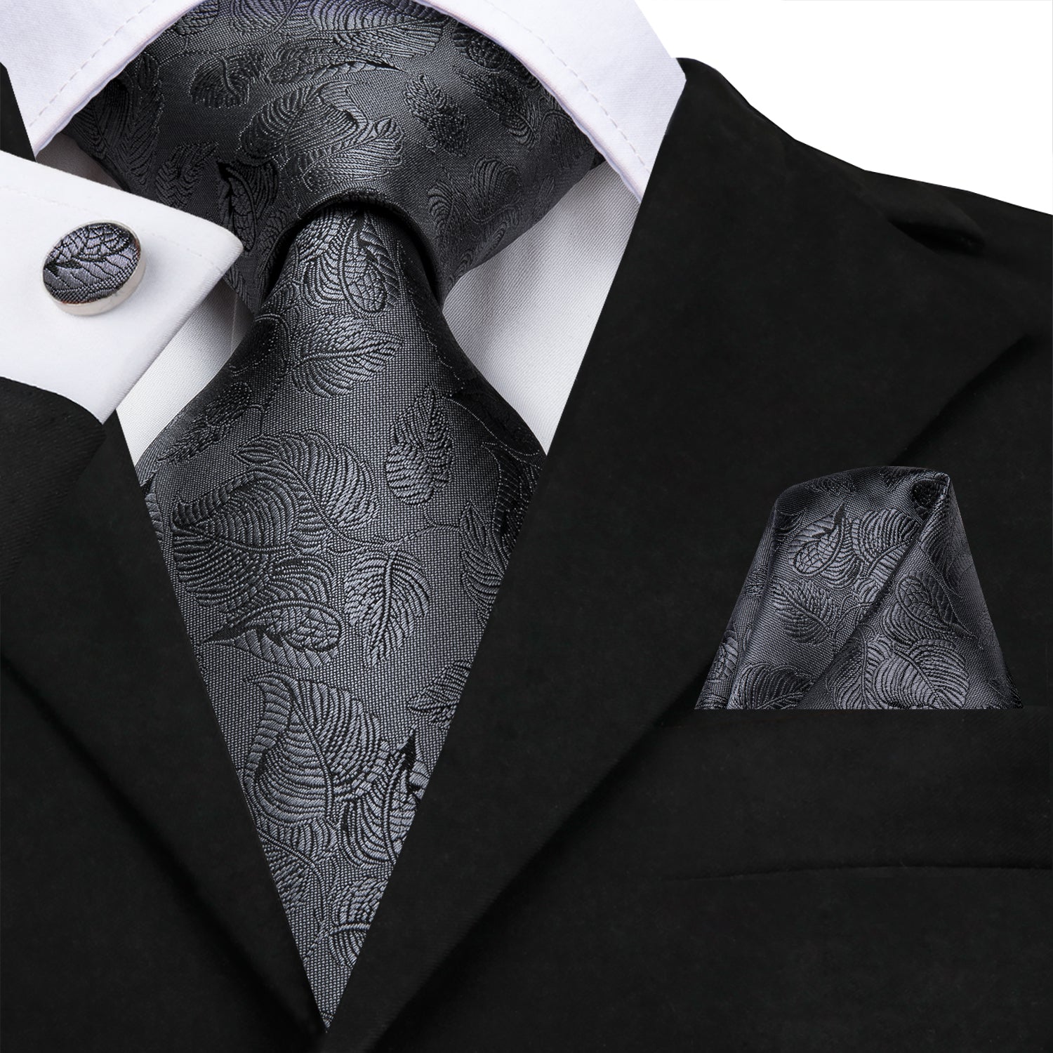 Solid Graphite Leaves Silk Tie