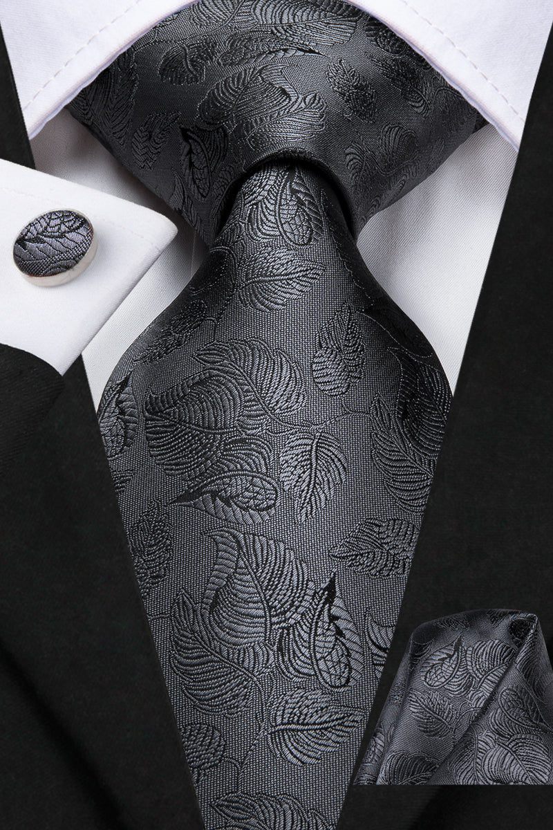 Solid Graphite Leaves Silk Tie