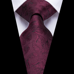 Solid Midnight Ruby Leaves Silk Tie