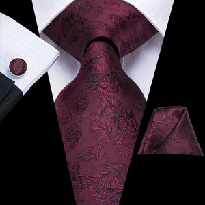 Solid Midnight Ruby Leaves Silk Tie