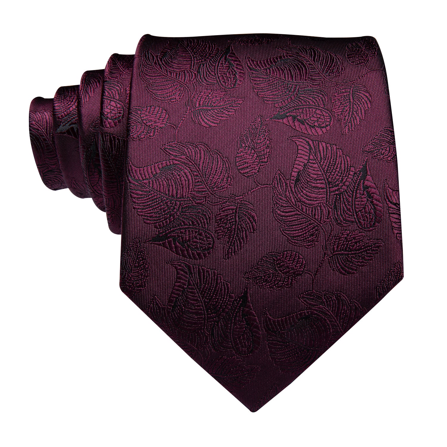 Solid Midnight Ruby Leaves Silk Tie