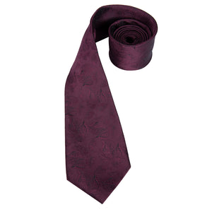 Solid Midnight Ruby Leaves Silk Tie