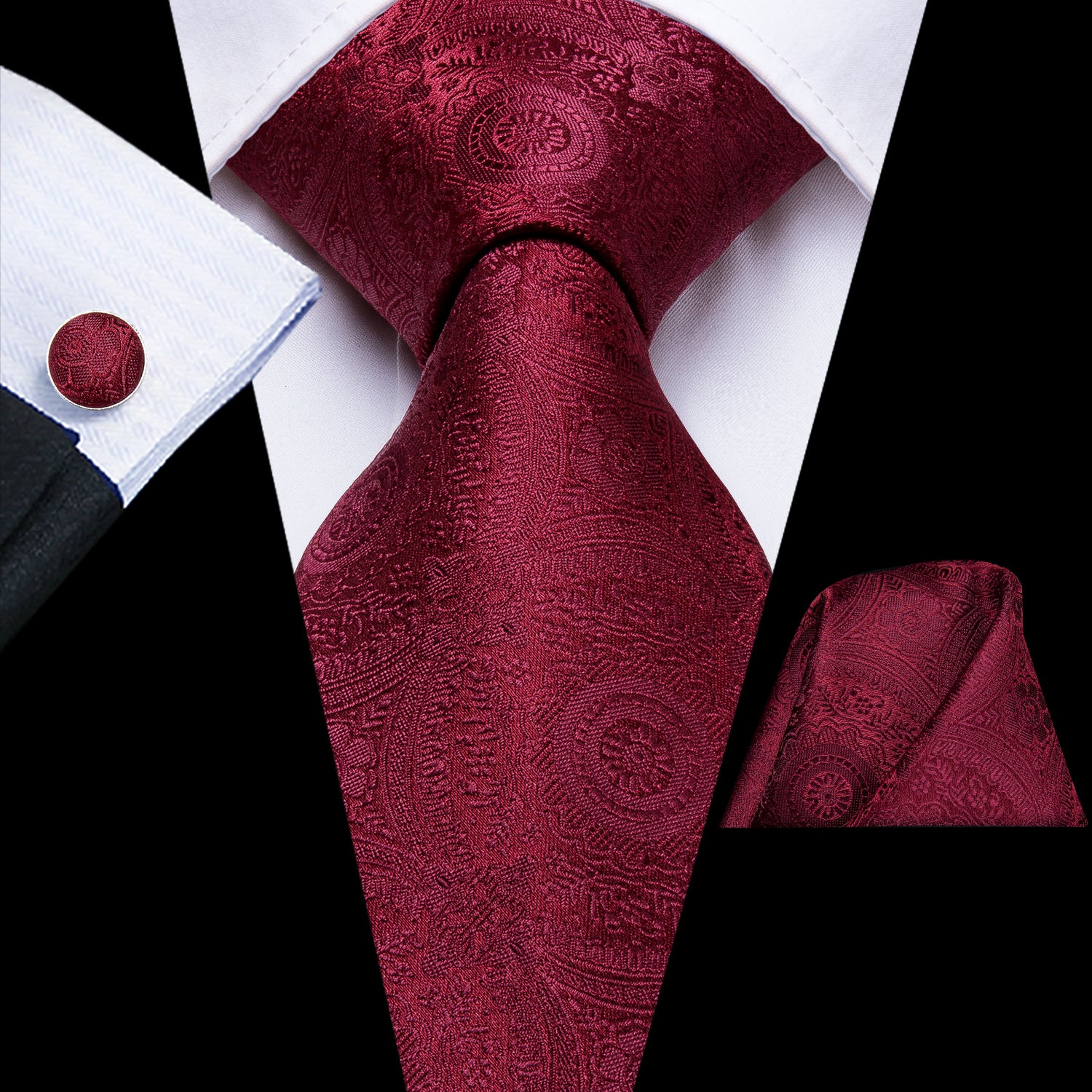 Solid Midnight Scarlet Blossoms Silk Tie