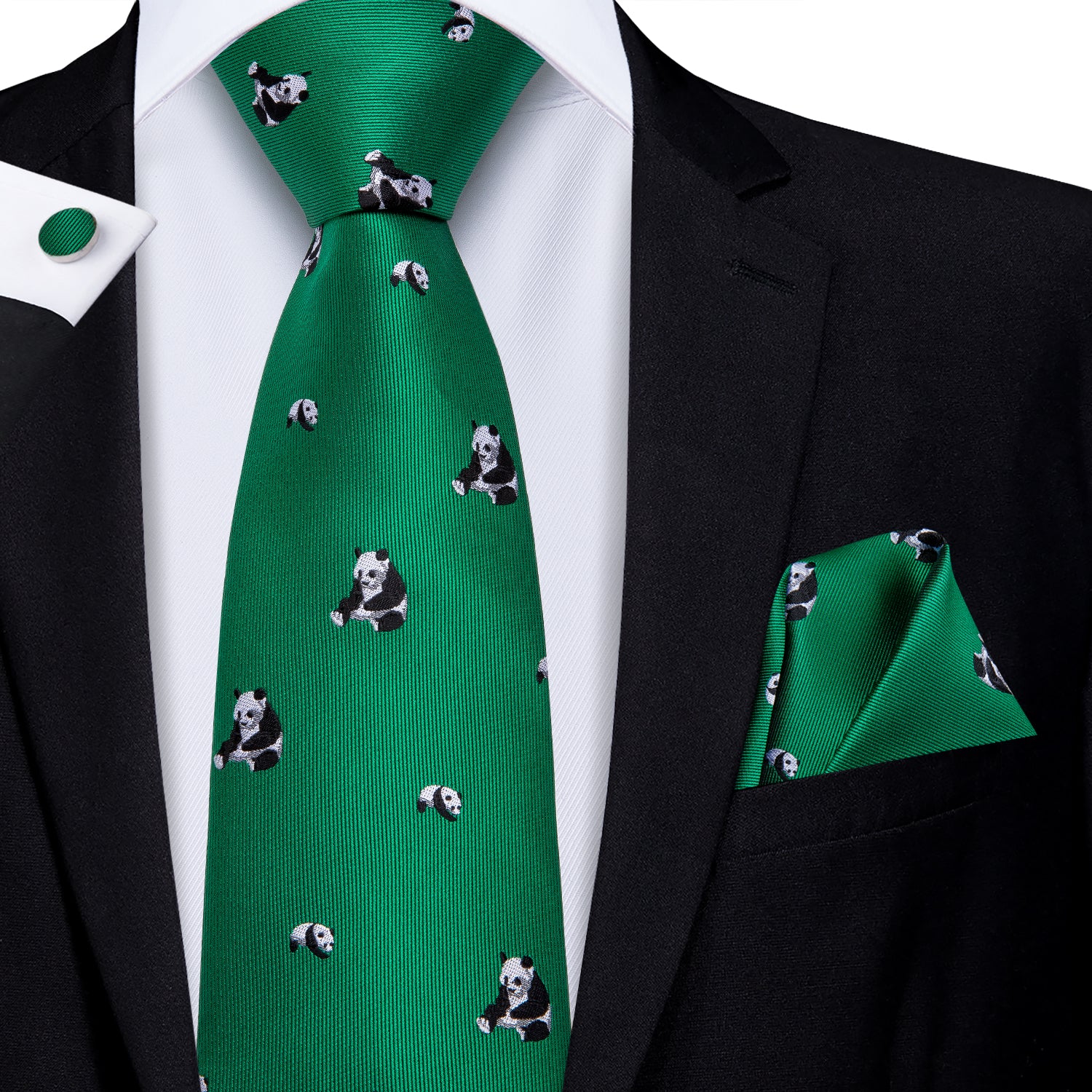 Emerald Pandas Silk Tie