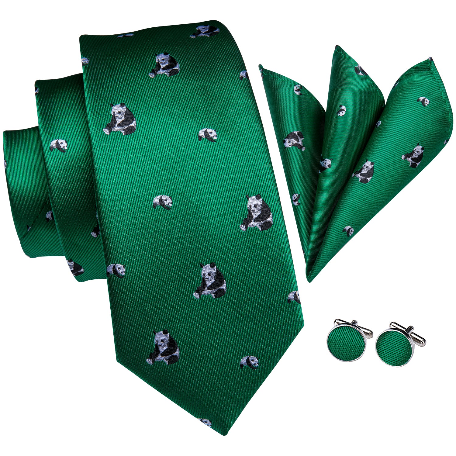 Emerald Pandas Silk Tie