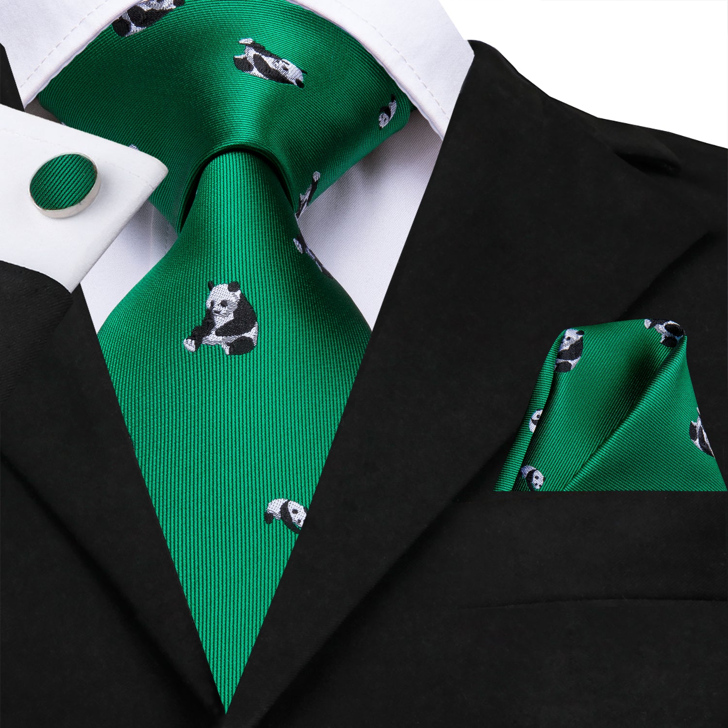 Emerald Pandas Silk Tie