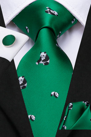 Emerald Pandas Silk Tie