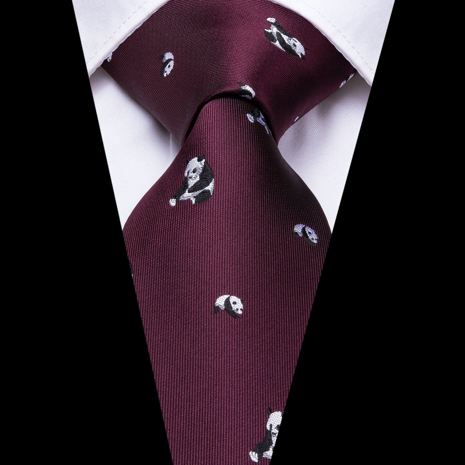 Midnight Ruby Pandas Silk Tie