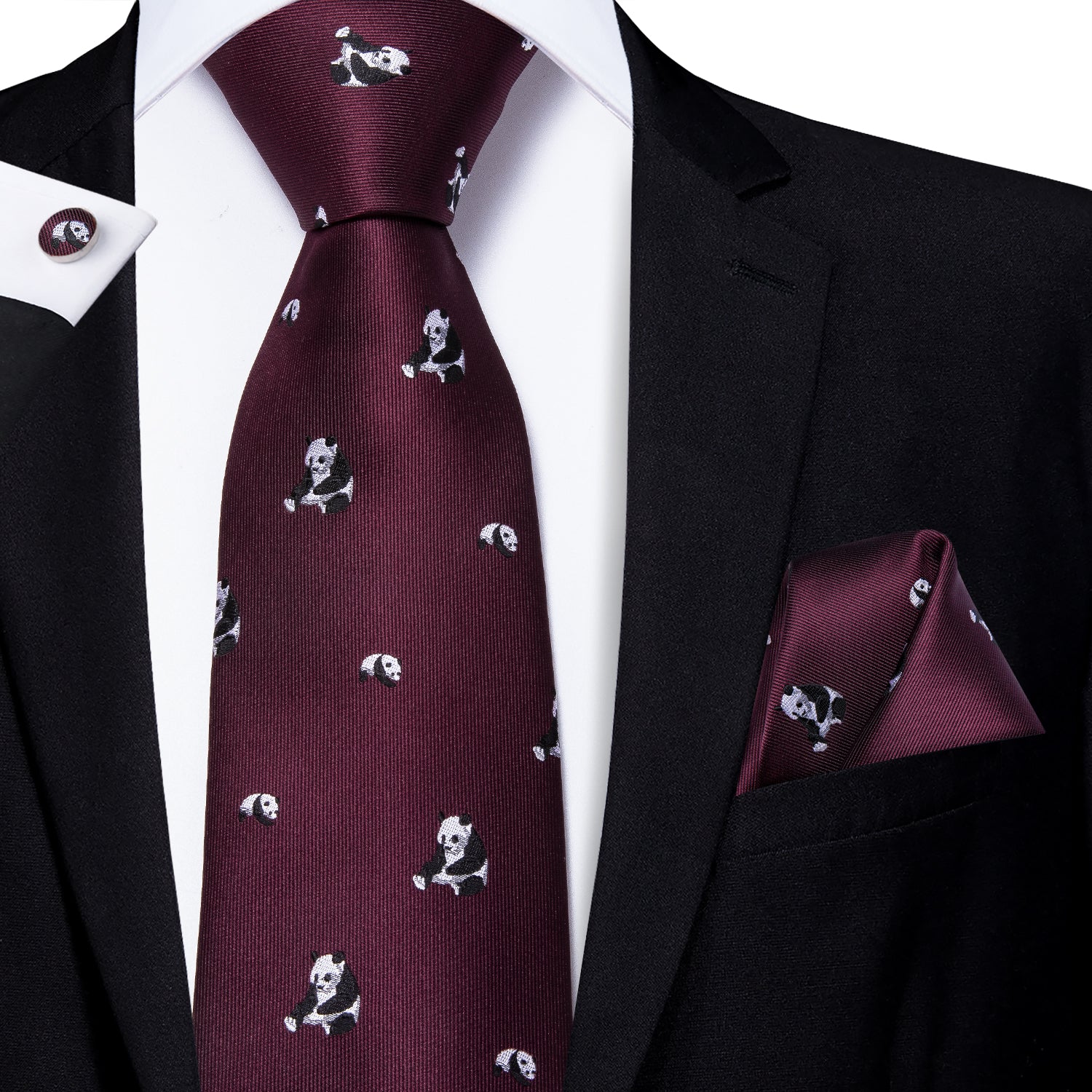 Midnight Ruby Pandas Silk Tie