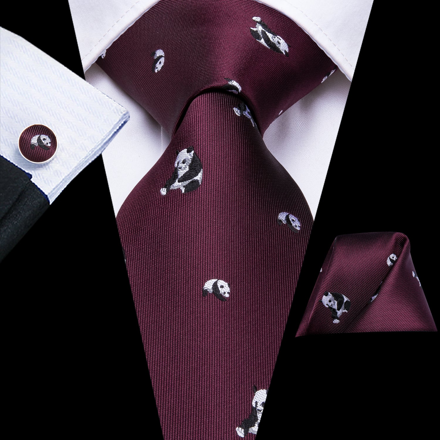 Midnight Ruby Pandas Silk Tie