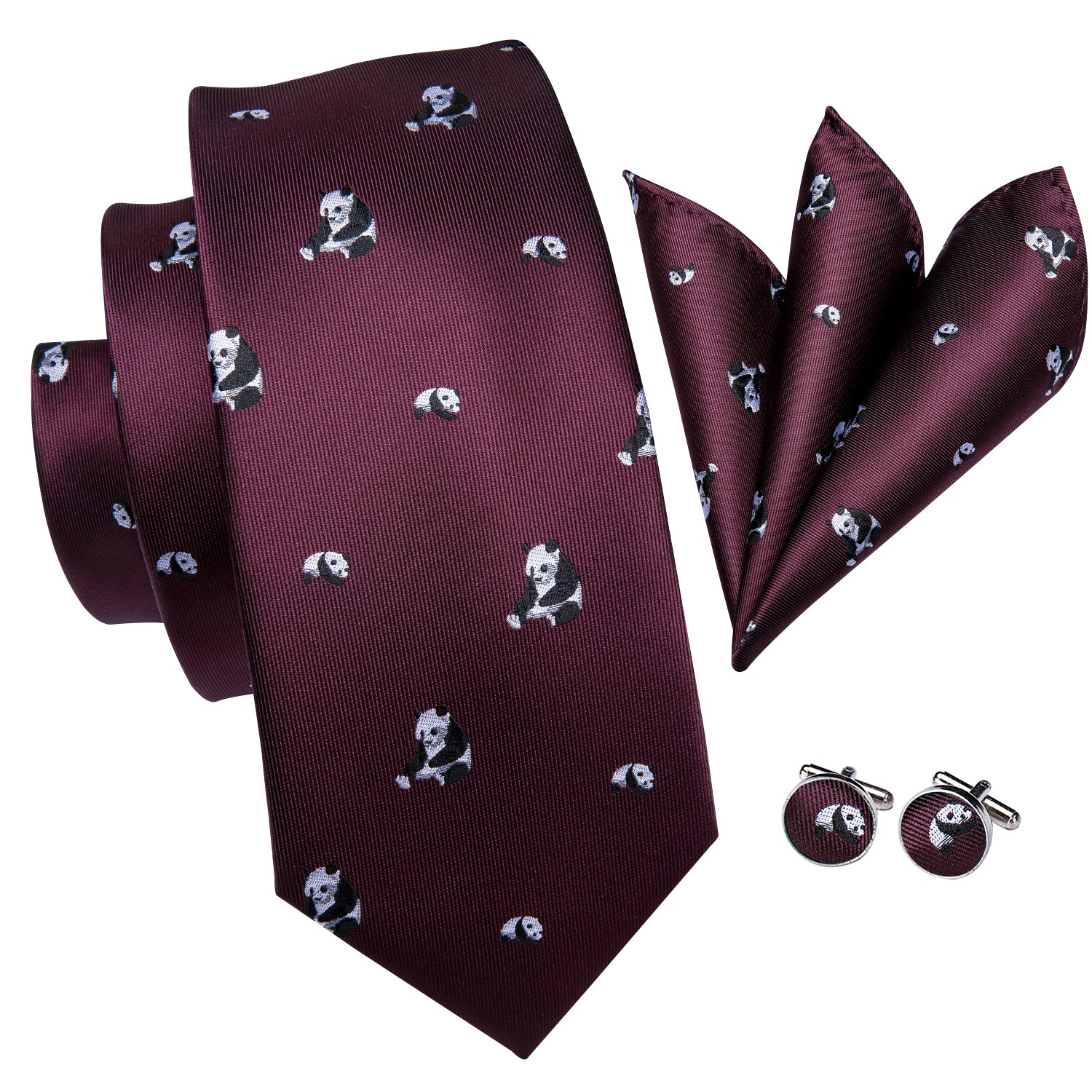 Midnight Ruby Pandas Silk Tie