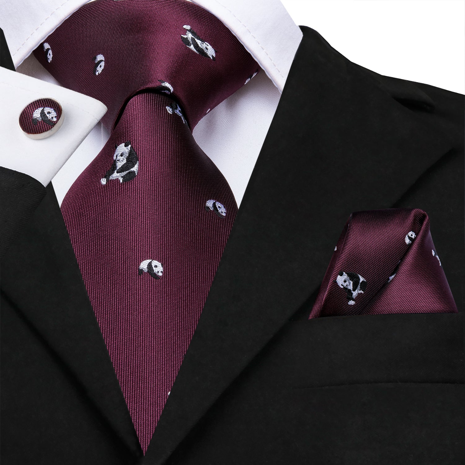 Midnight Ruby Pandas Silk Tie