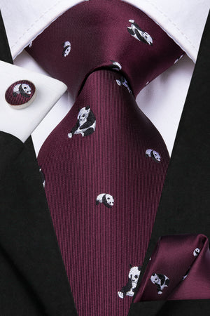 Midnight Ruby Pandas Silk Tie