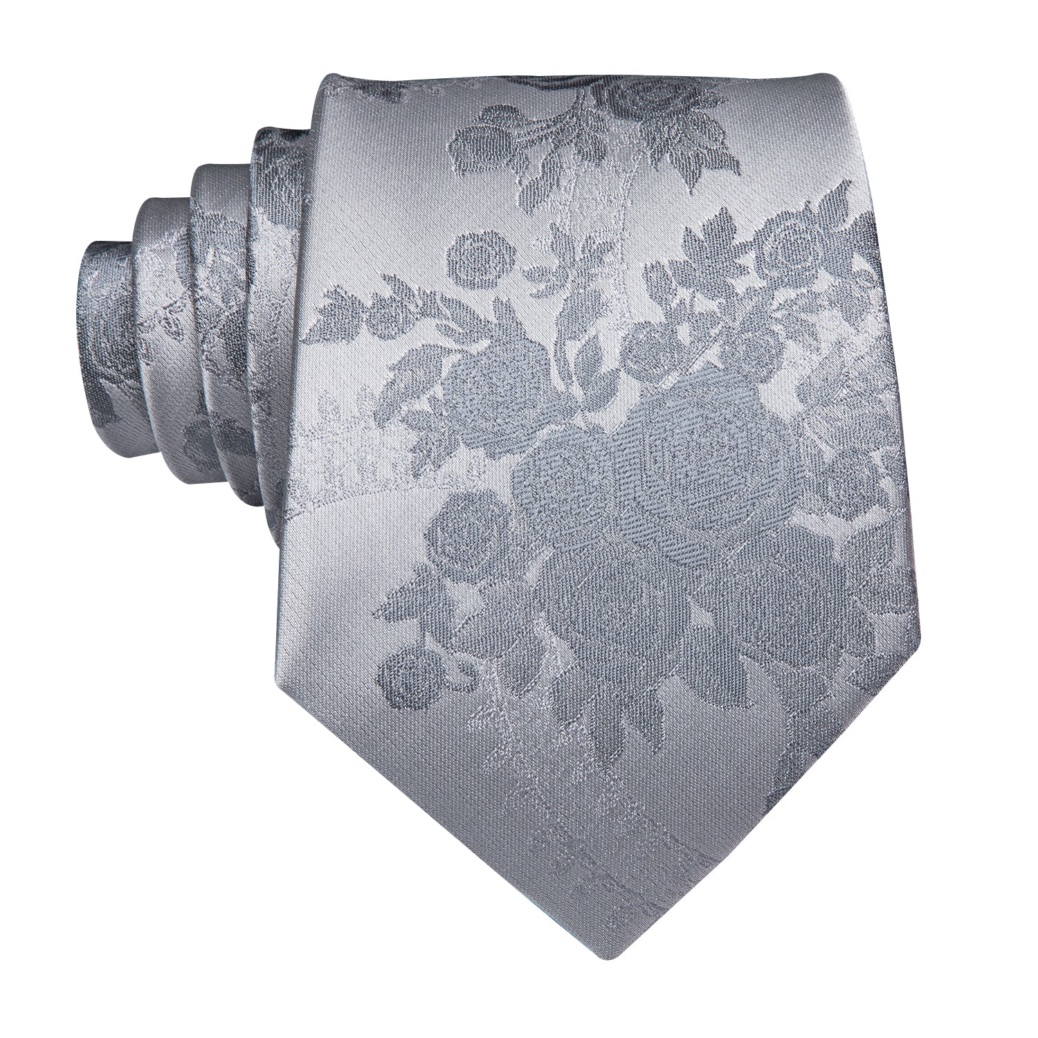 Solid Silver Rose Blossoms Silk Tie