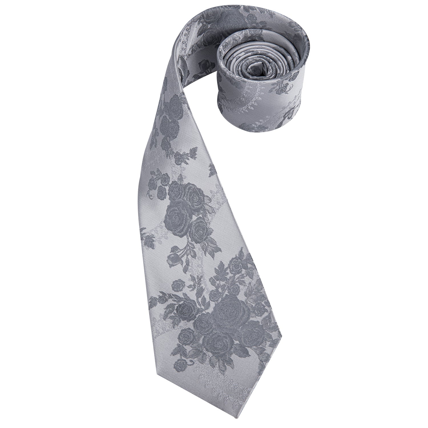 Solid Silver Rose Blossoms Silk Tie