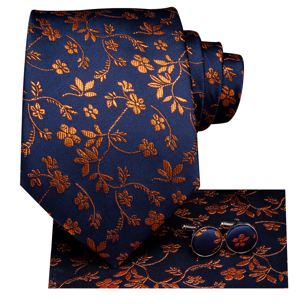 Midnight Sapphire Amber Blossoms Silk Tie