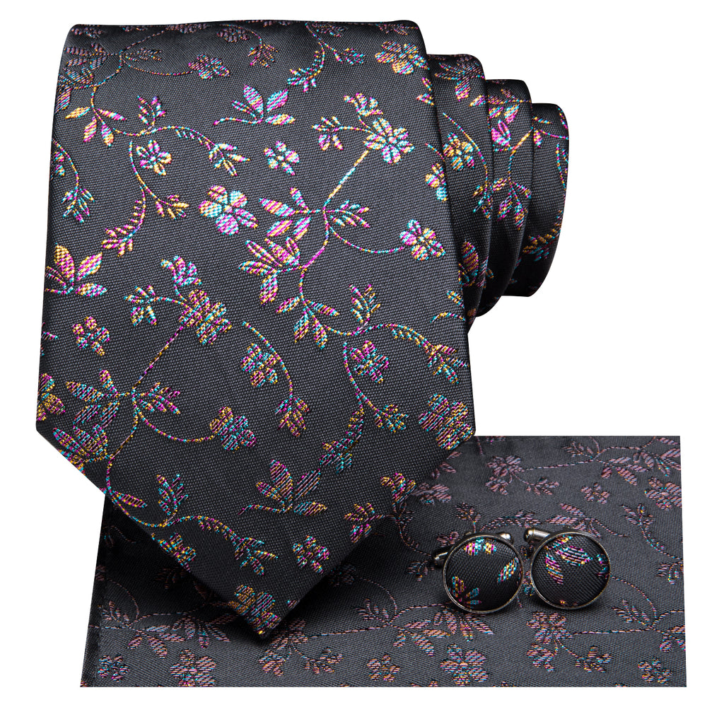 Charcoal Pearlescent Blossoms Silk Tie