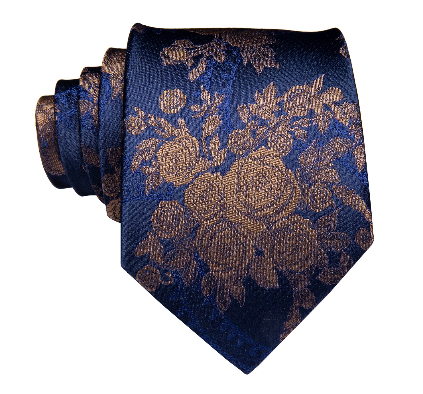 Midnight Sapphire Bronze Blossoms Silk Tie