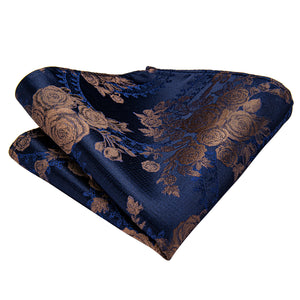 Midnight Sapphire Bronze Blossoms Silk Tie