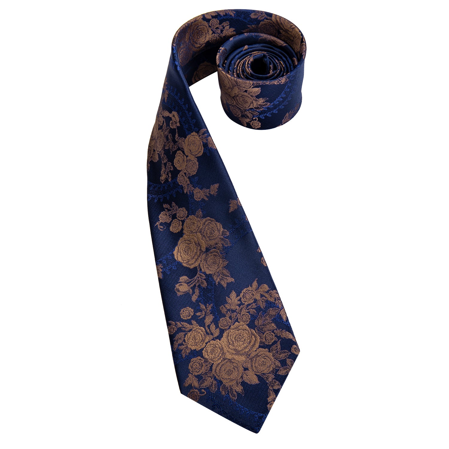 Midnight Sapphire Bronze Blossoms Silk Tie