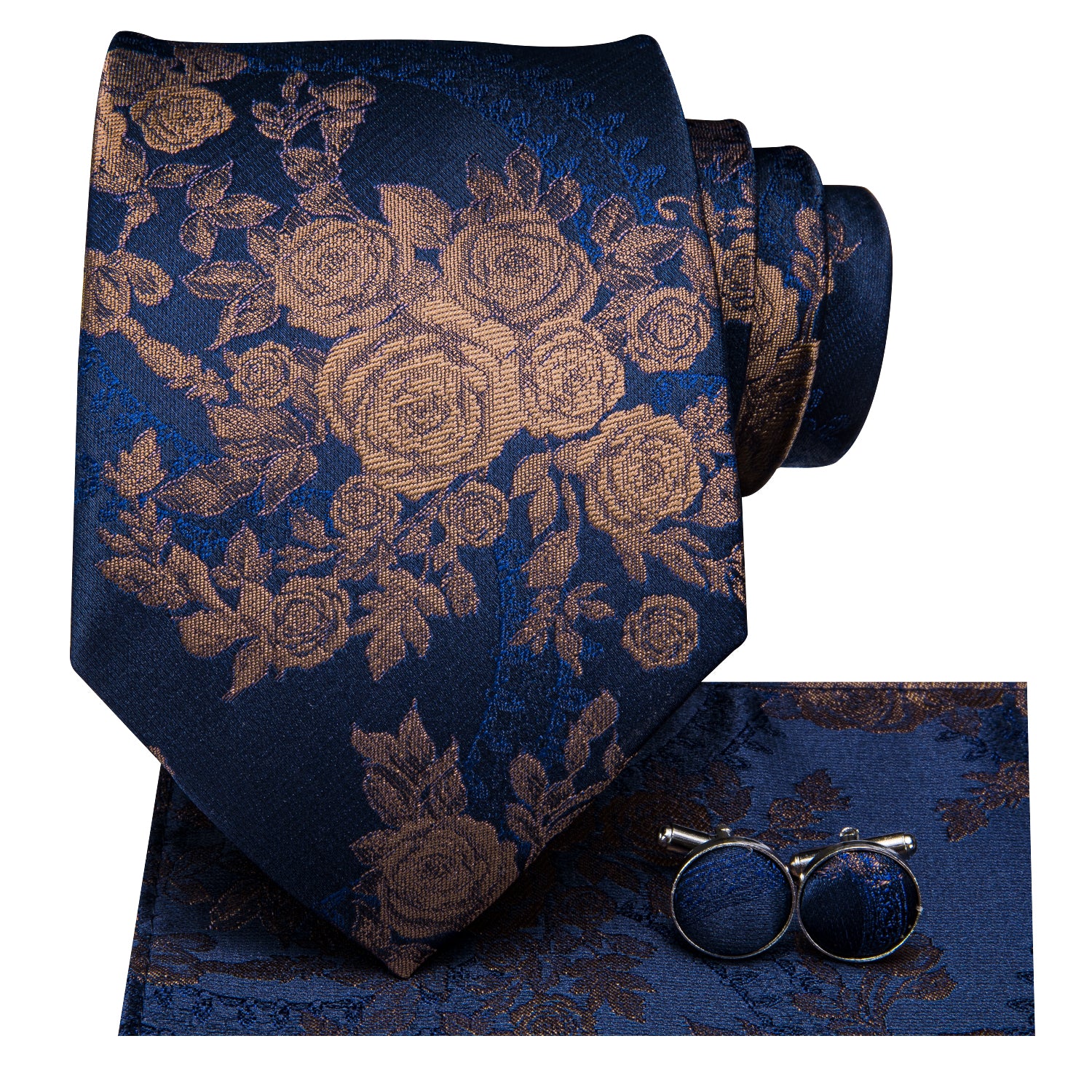 Midnight Sapphire Bronze Blossoms Silk Tie