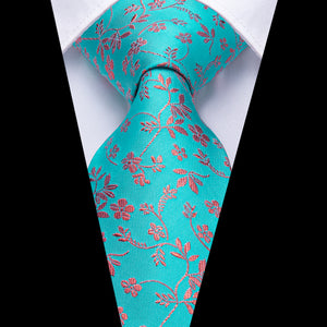 Turquoise Coral Blossoms Silk Tie