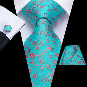 Turquoise Coral Blossoms Silk Tie