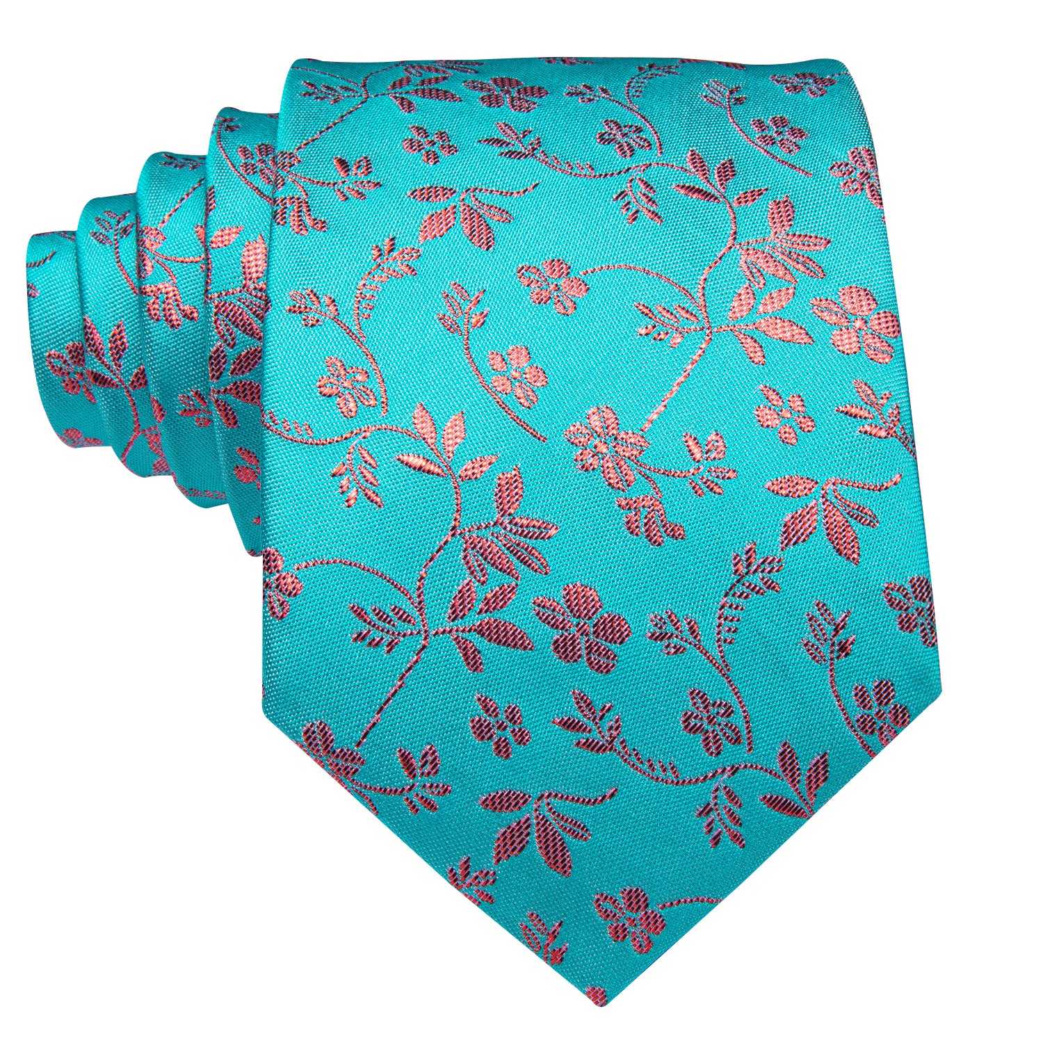 Turquoise Coral Blossoms Silk Tie