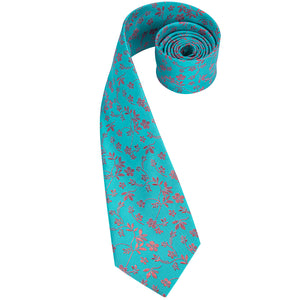 Turquoise Coral Blossoms Silk Tie