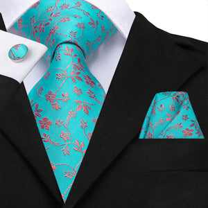 Turquoise Coral Blossoms Silk Tie