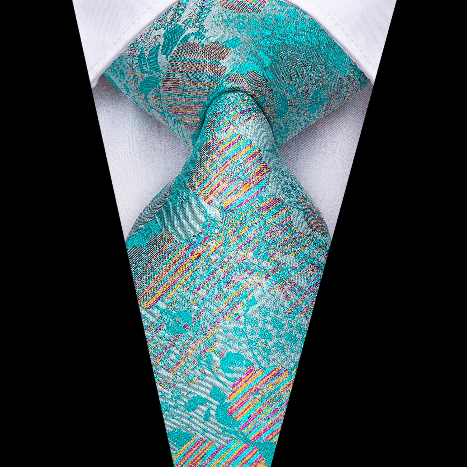 Turquoise Pearlescent Blossoms Silk Tie