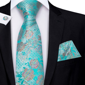 Turquoise Pearlescent Blossoms Silk Tie