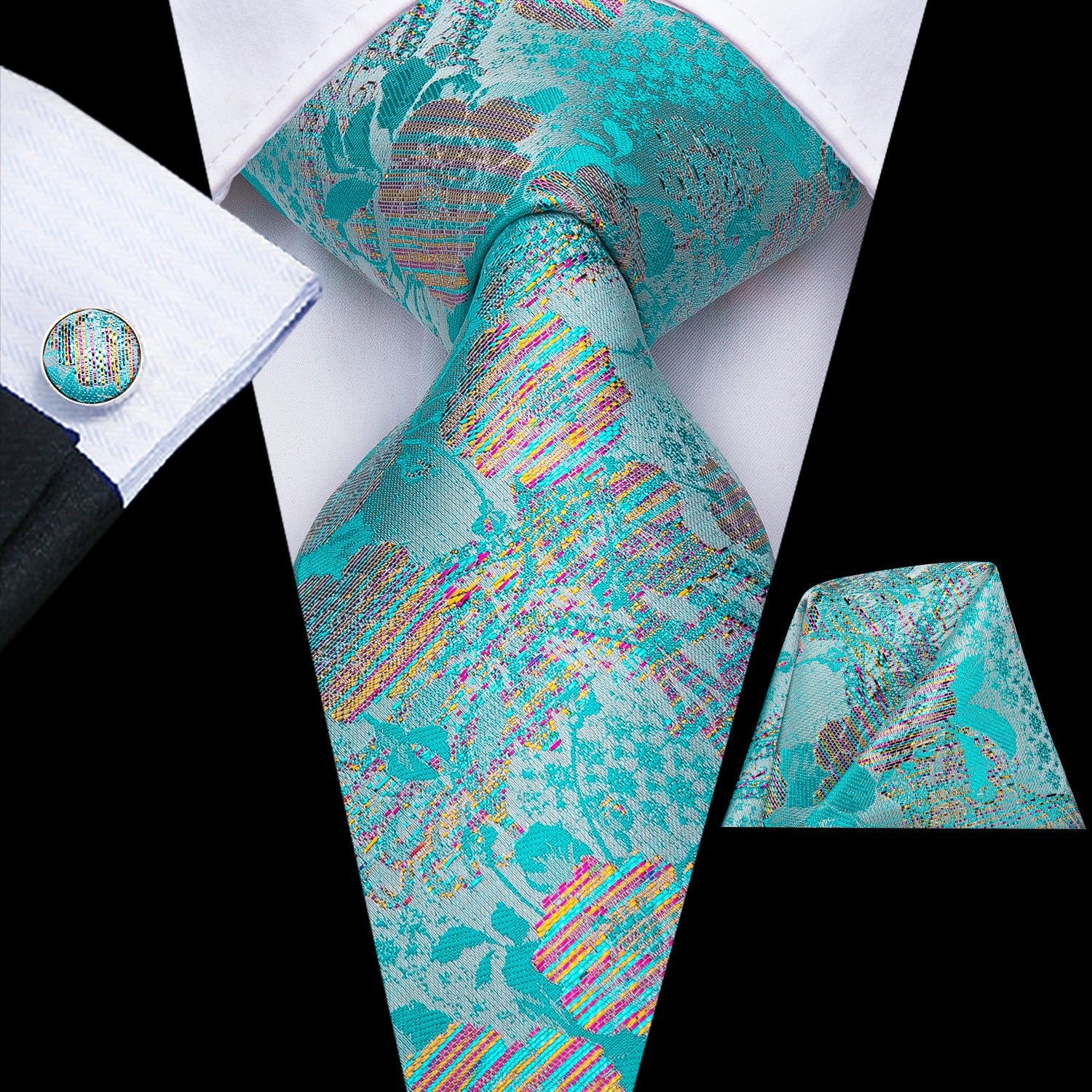 Turquoise Pearlescent Blossoms Silk Tie