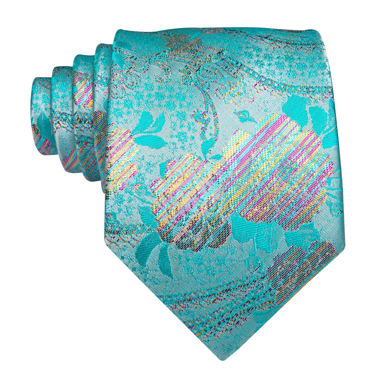 Turquoise Pearlescent Blossoms Silk Tie