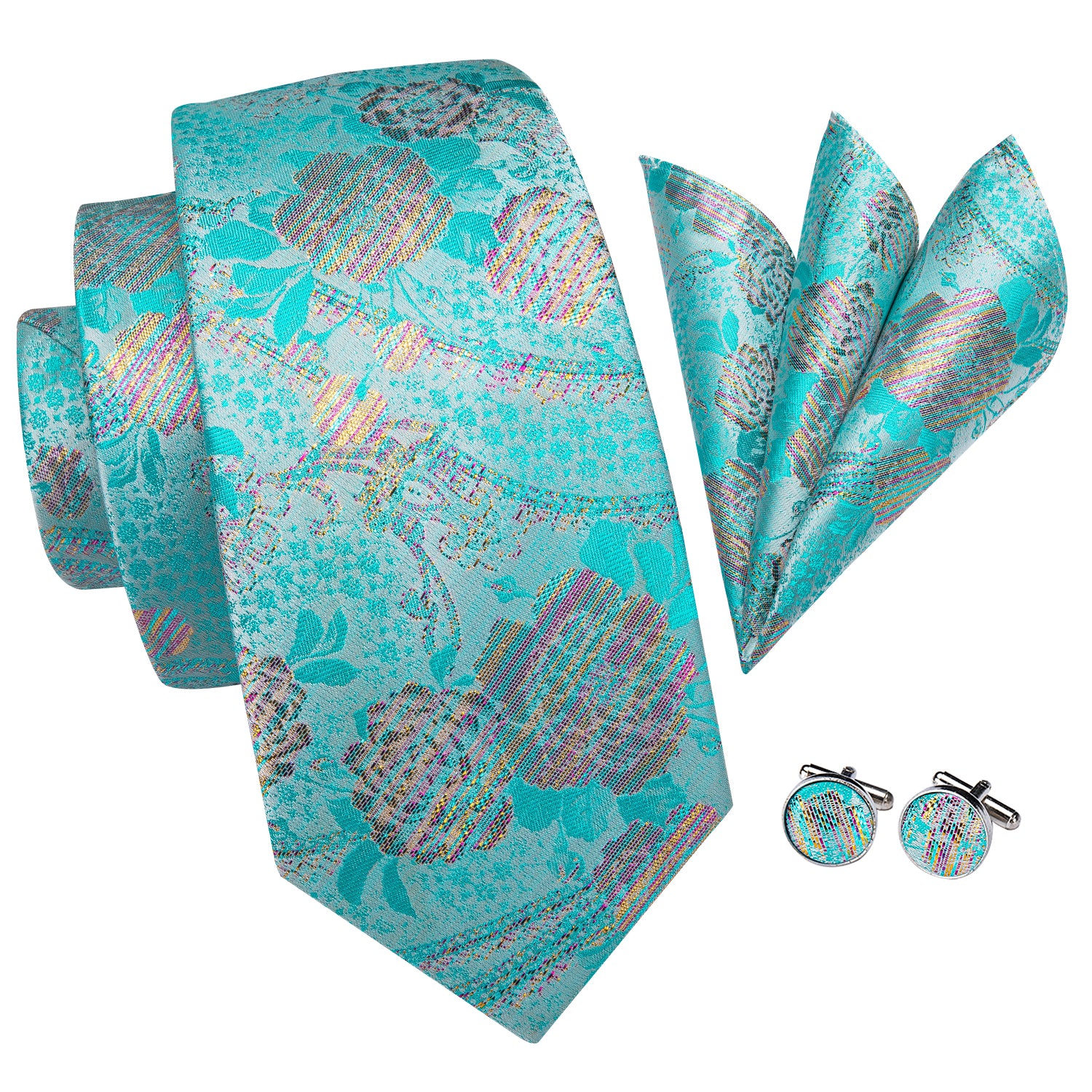 Turquoise Pearlescent Blossoms Silk Tie