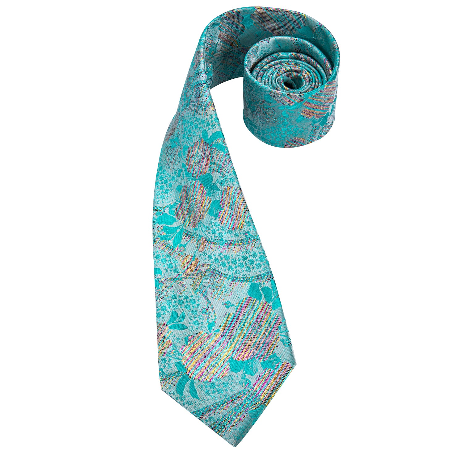 Turquoise Pearlescent Blossoms Silk Tie