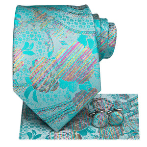 Turquoise Pearlescent Blossoms Silk Tie