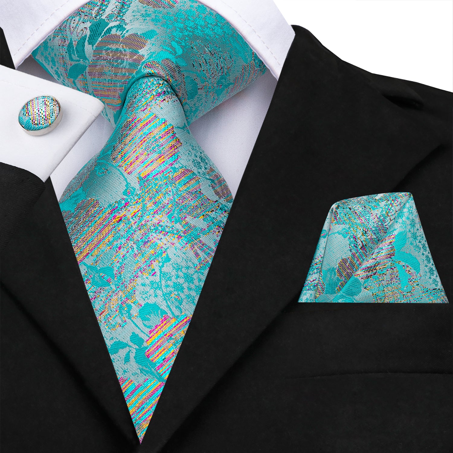 Turquoise Pearlescent Blossoms Silk Tie