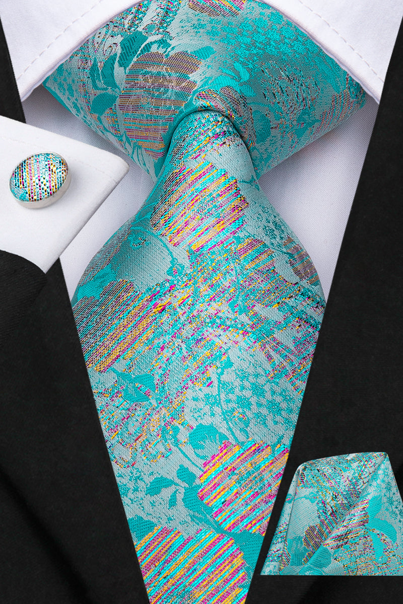 Turquoise Pearlescent Blossoms Silk Tie